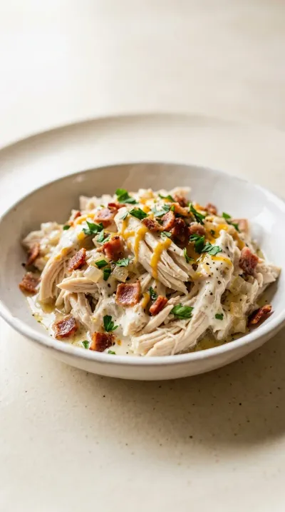 Crockpot Crack Chicken with Ranch, Turkey Bacon & Cheddar