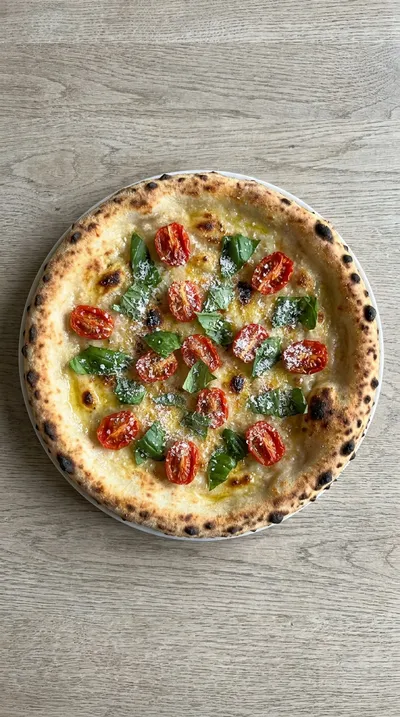 Sourdough Pizza Crust with Basil & Cherry Tomatoes - cooking process