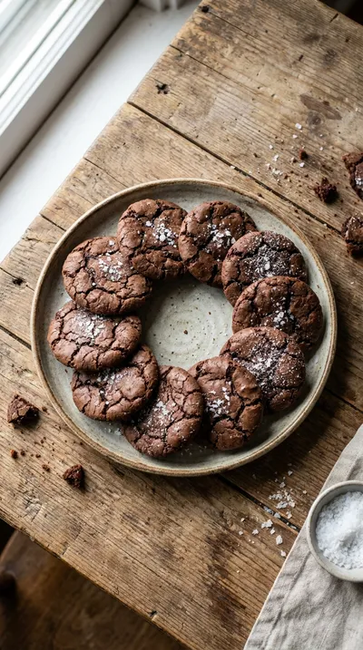 Salted Brownie Crinkle Cookies - ready to serve