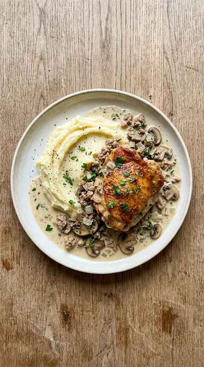 Creamy Chicken Thighs with Turkey Mushroom Thyme Sauce - cooking process